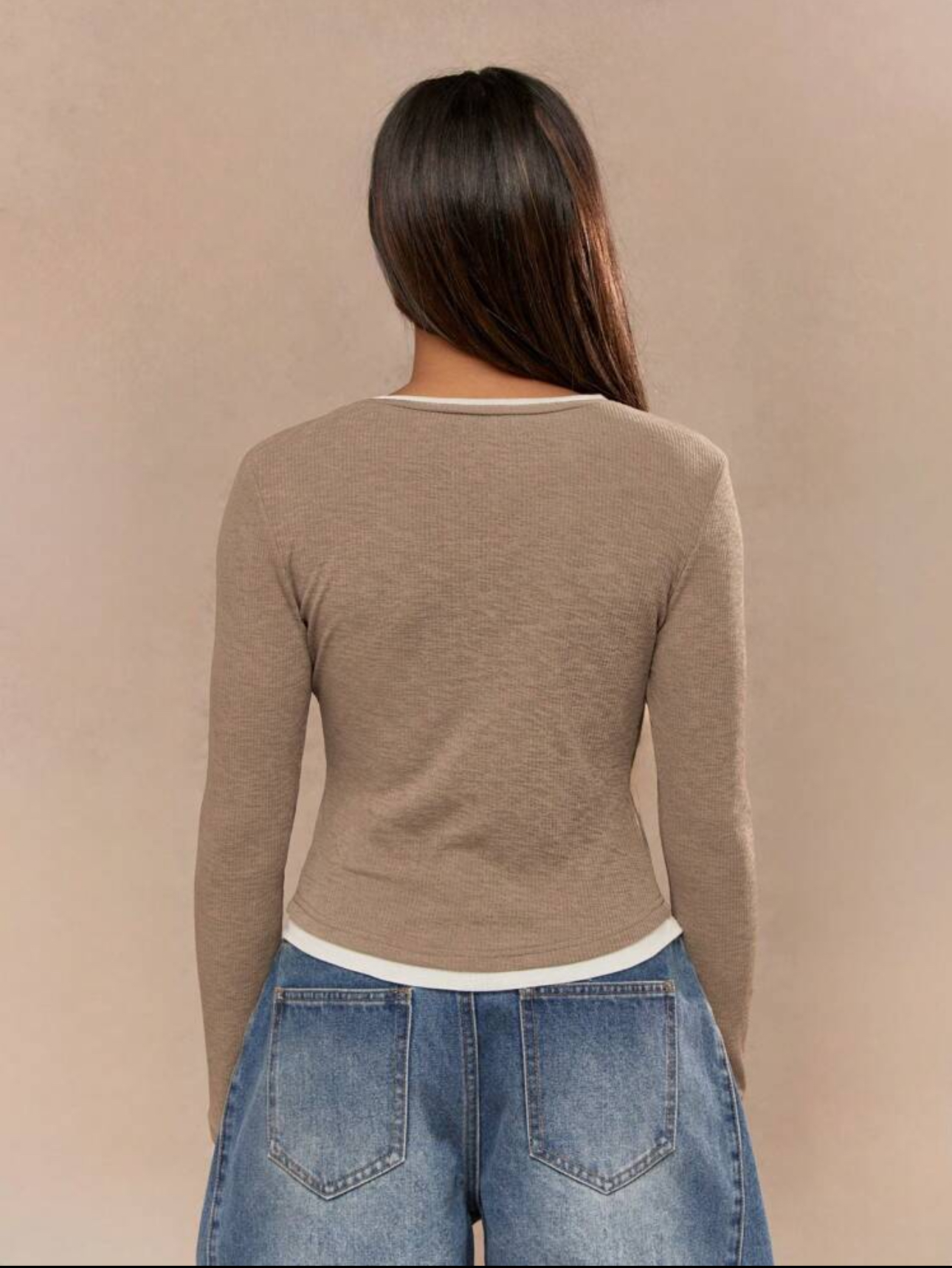 MISSGUIDED Ribbed Double Layered Long Sleeves Round Neck Fitted T-Shirt – Image 2